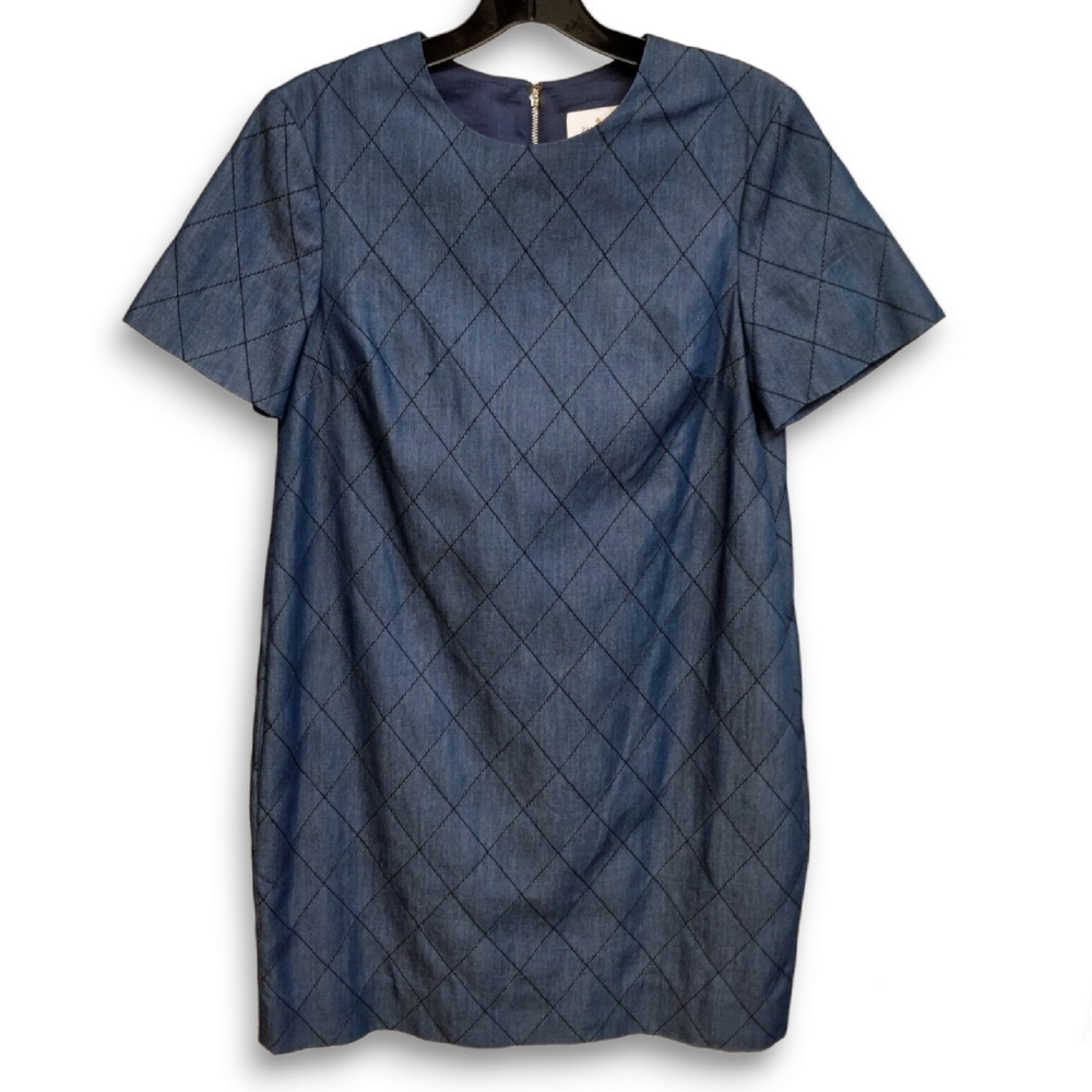 $348 Kate Spade New York Quilted Diamond Chambray Denim Shift Dress Blue Size 0